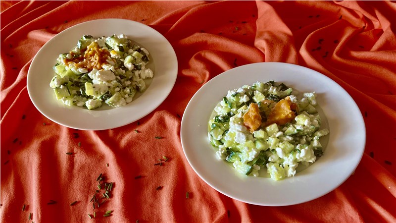 uhorkový šalát s tvarohom | uhorkový šalát | uhorkovy salt | tvarohové recepty | recepty s tvarohom
